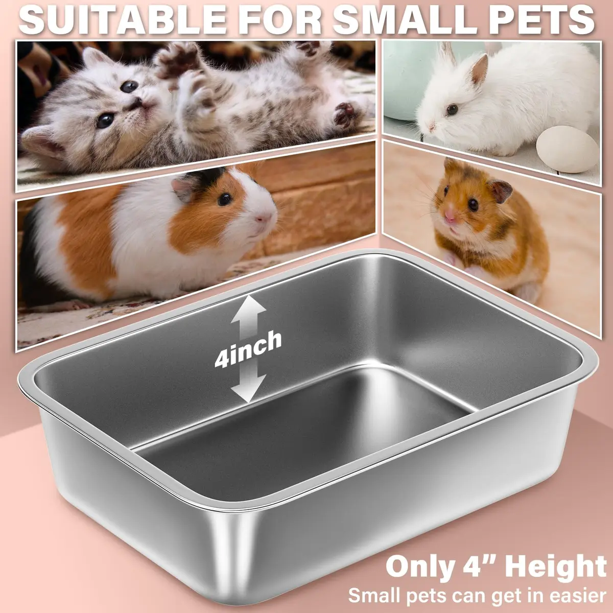 Holintan Stainless Steel Litter Box for Kitten, Small | Easy Entry, Odor-Free, Durable Metal - view 2