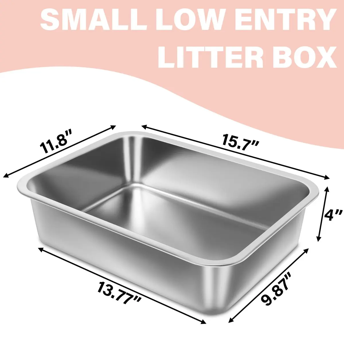 Holintan Stainless Steel Litter Box for Kitten, Small | Easy Entry, Odor-Free, Durable Metal - view 3