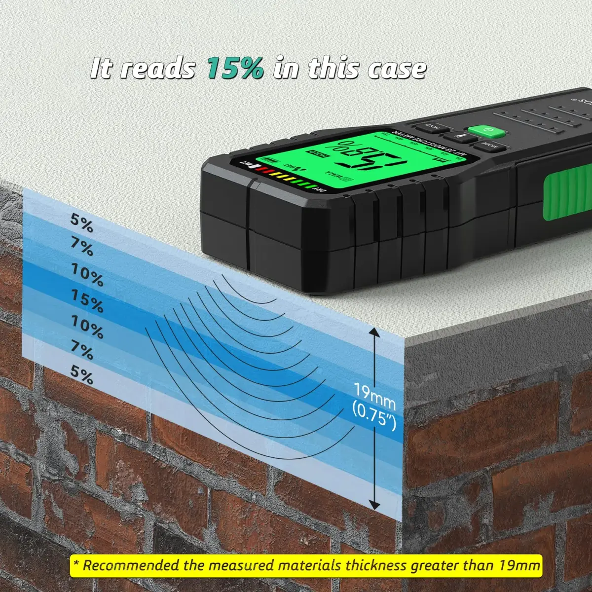 RDINSCOS Pinless Moisture Meter for Walls and Wood | Non-Invasive Digital Moisture Tester for Home Inspectors, Contractors, and DIYers - view 5