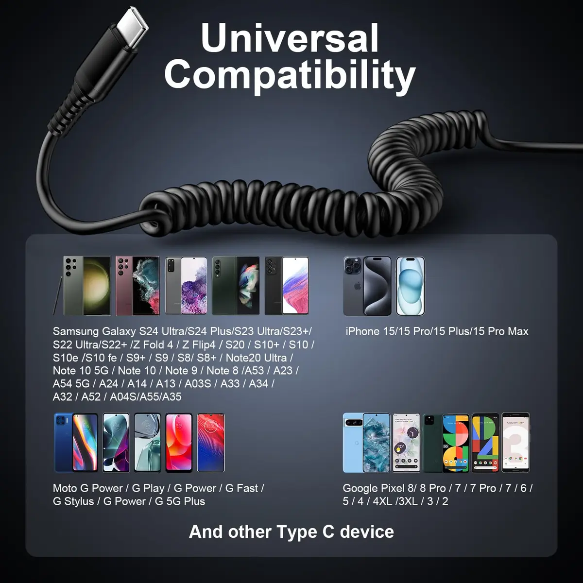 Flecom USB C Cable 5FT Fast Charging & Data Transfer for Samsung Galaxy & Android Auto - view 7