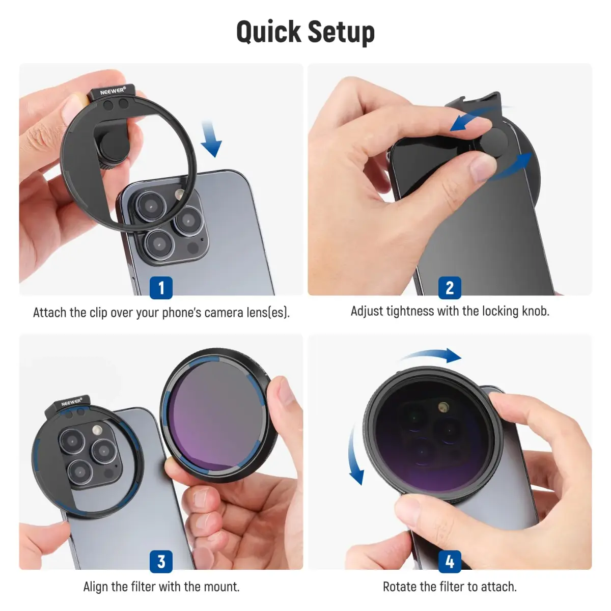 NEEWER 67mm Variable ND2-ND32 Phone Lens Filter Kit with Cold Shoe Clip | 1 to 5 Stops Light Reduction - view 6