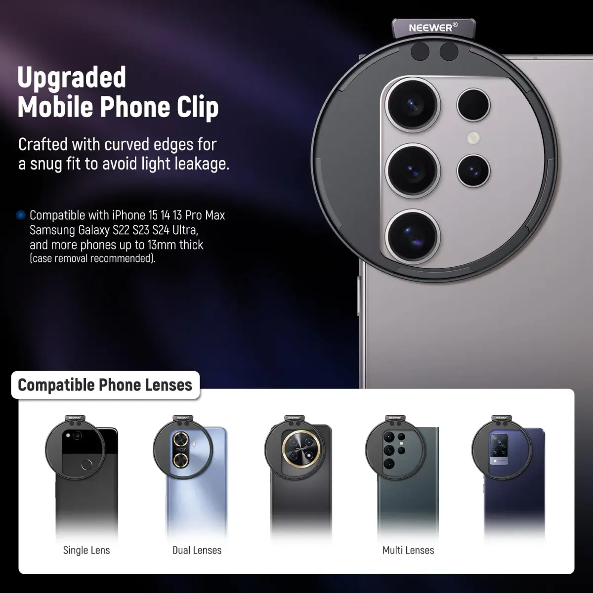 NEEWER 67mm Variable ND2-ND32 Phone Lens Filter Kit with Cold Shoe Clip | 1 to 5 Stops Light Reduction - view 4