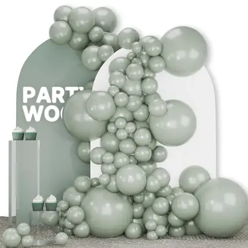 PartyWoo Dusty Green Balloons 140pcs Assorted Sizes (18, 12, 10, 5 Inch) | Boho Neutral Balloon Arch Kit for Jungle Woodland Theme Birthday Party Decorations - main product image
