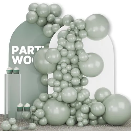 PartyWoo Dusty Green Balloons 140pcs Assorted Sizes (18, 12, 10, 5 Inch) | Boho Neutral Balloon Arch Kit for Jungle Woodland Theme Birthday Party Decorations - main product image