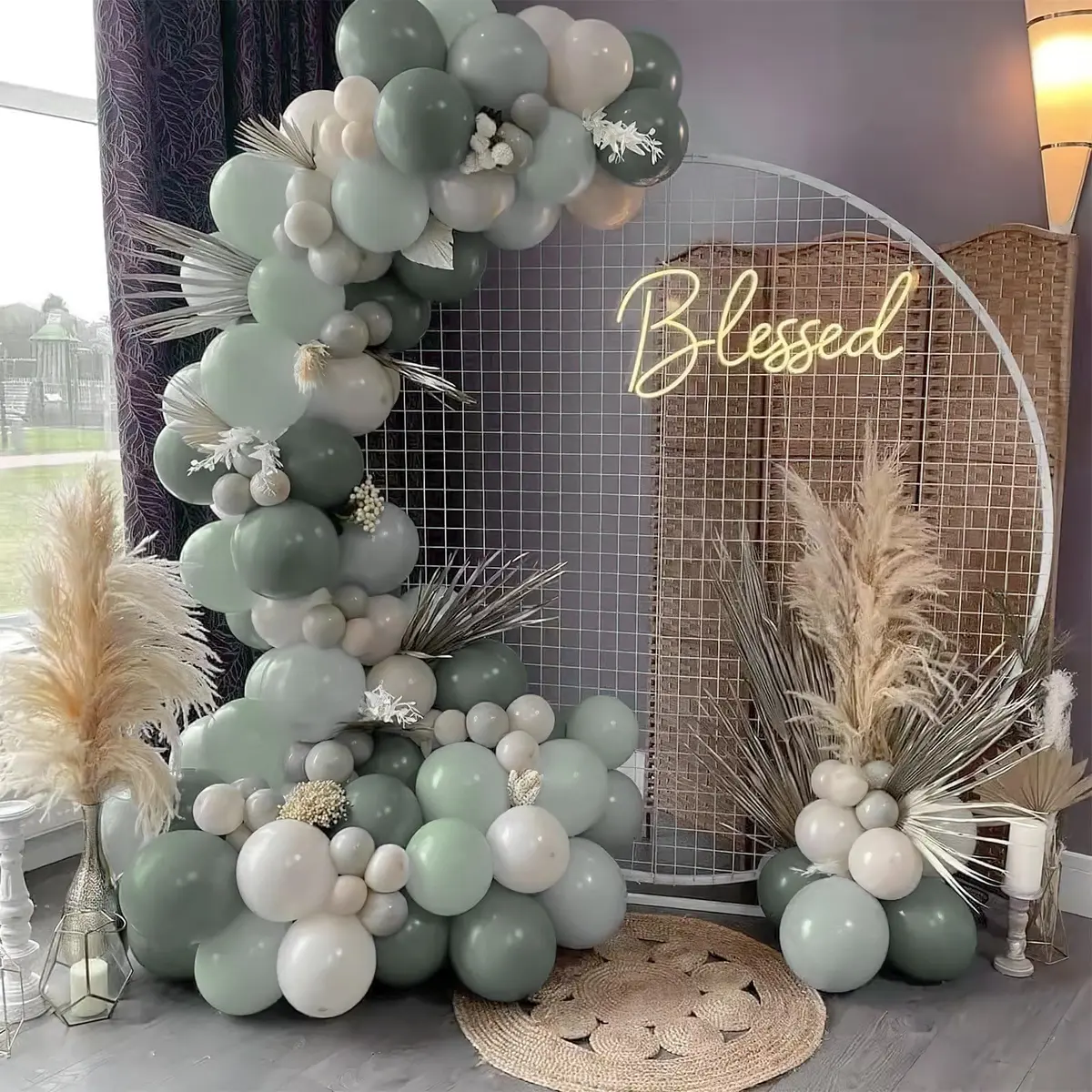 PartyWoo Dusty Green Balloons 140pcs Sage Olive Eucalyptus Green Boho Neutral Balloon Arch Kit 18 12 10 5 Inch | Jungle Woodland Theme Birthday Party Decorations - view 6