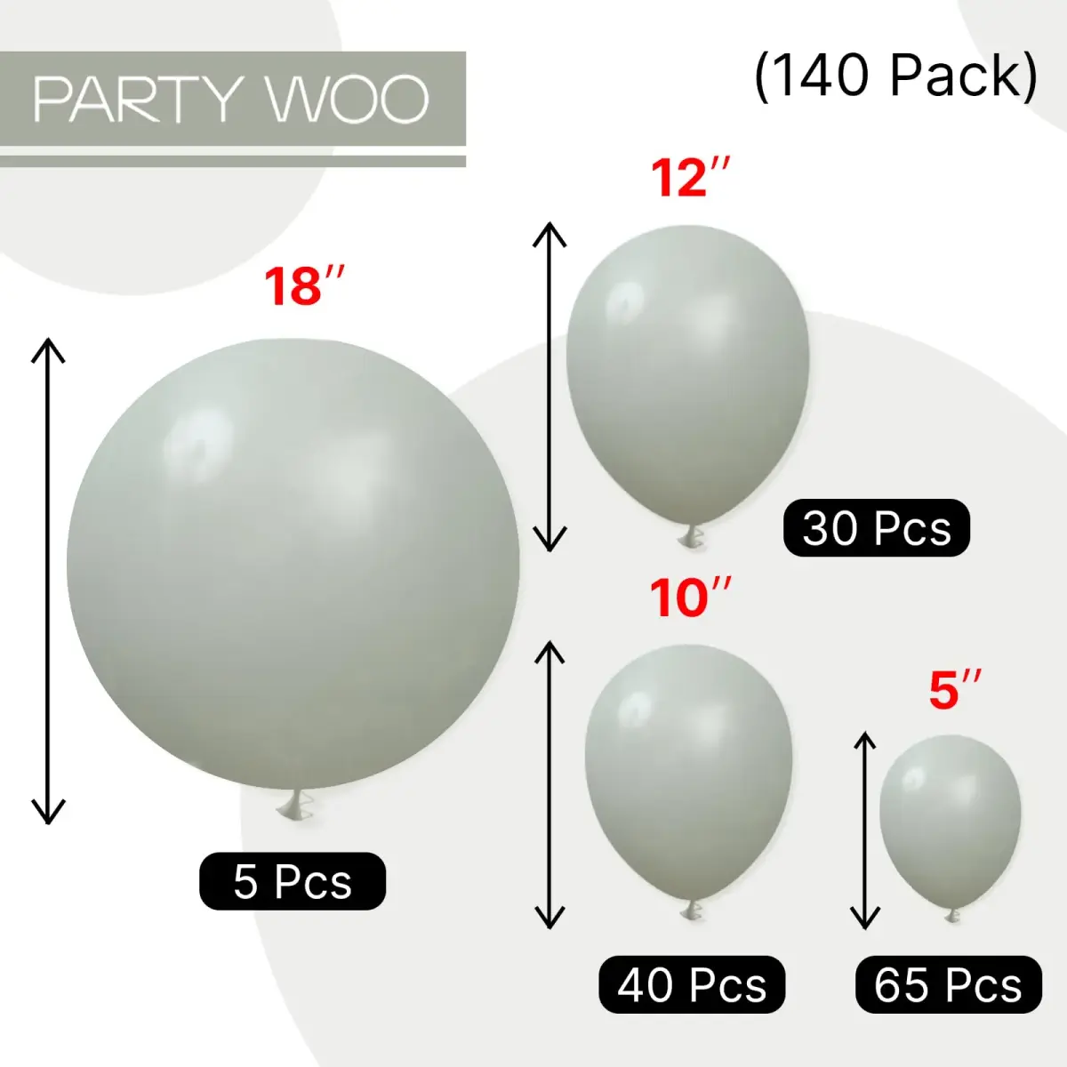 PartyWoo Dusty Green Balloons 140pcs Assorted Sizes (18, 12, 10, 5 Inch) | Boho Neutral Balloon Arch Kit for Jungle Woodland Theme Birthday Party Decorations - view 7