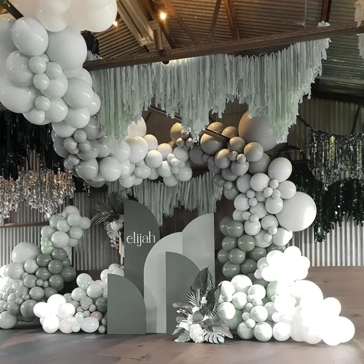 PartyWoo Dusty Green Balloons 140pcs Assorted Sizes (18, 12, 10, 5 Inch) | Boho Neutral Balloon Arch Kit for Jungle Woodland Theme Birthday Party Decorations - view 8
