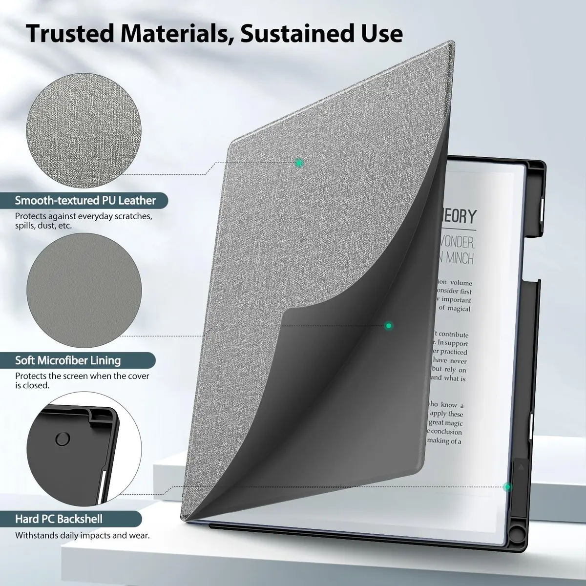 TiMOVO Case for Remarkable 2 10.3" 2020 with Pen Slot, Gray | Lightweight Hard Back Shell, Protective Book Folio Cover - view 2