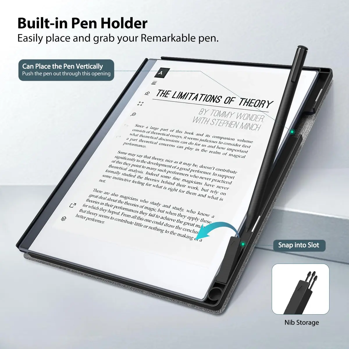 TiMOVO Case for Remarkable 2 10.3" 2020 with Pen Slot, Gray | Lightweight Hard Back Shell, Protective Book Folio Cover - view 3