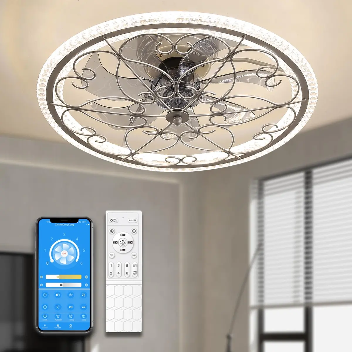 lifeholder Low Profile Ceiling Fan with Lights Remote 20" Silver | Dimmable & Quiet Ceiling Fan - main product image