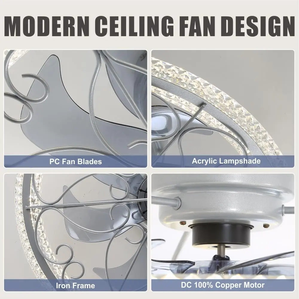 lifeholder Low Profile Ceiling Fan with Lights Remote 20" Silver | Dimmable & Quiet Ceiling Fan - view 5