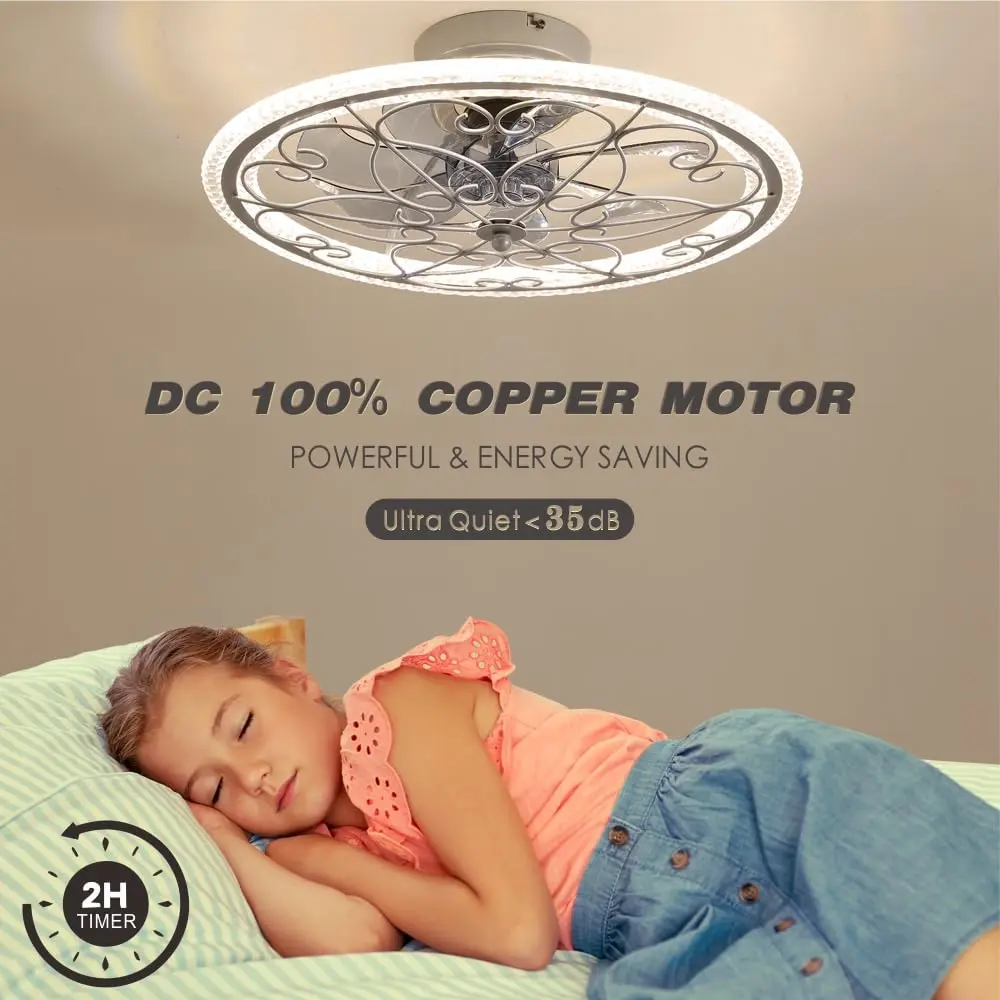 lifeholder Low Profile Ceiling Fan with Lights Remote 20" Silver | Dimmable & Quiet Ceiling Fan - view 6