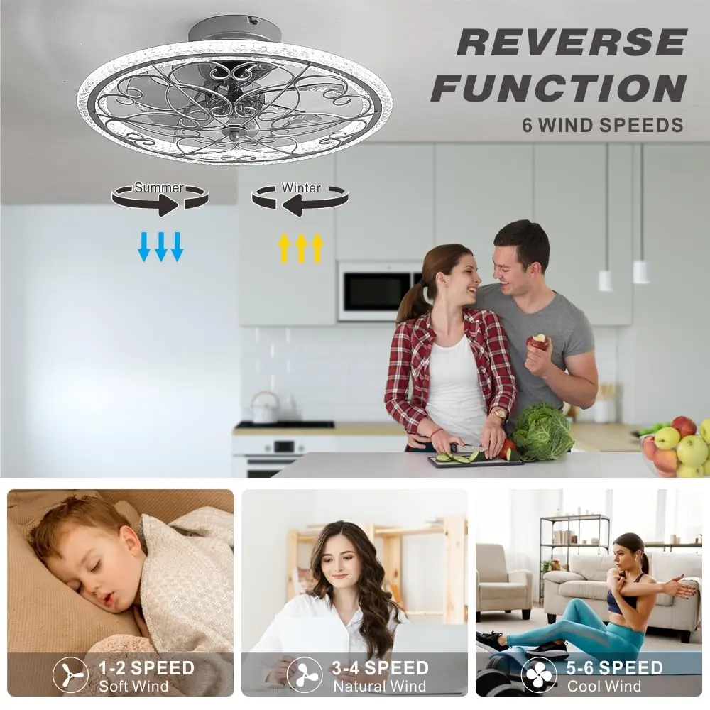lifeholder Low Profile Ceiling Fan with Lights Remote 20" Silver | Dimmable & Quiet Ceiling Fan - view 4