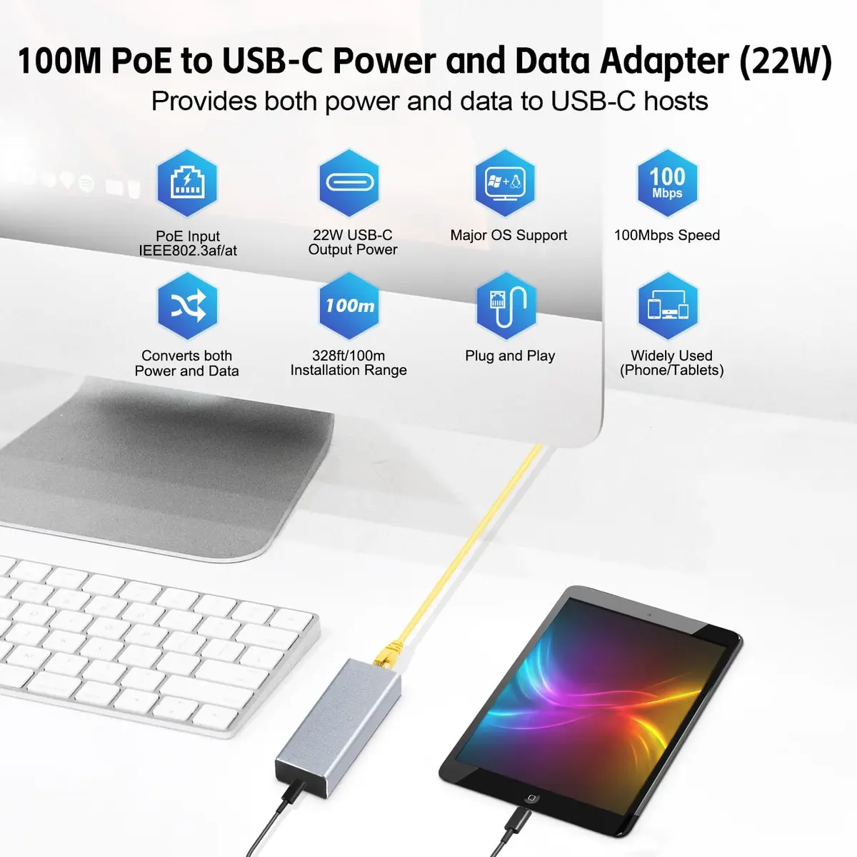 MokerLink PoE to Type-C Converter 100Mbps | 5V/3A or 9V/2.22A PD Output with Ethernet - view 2