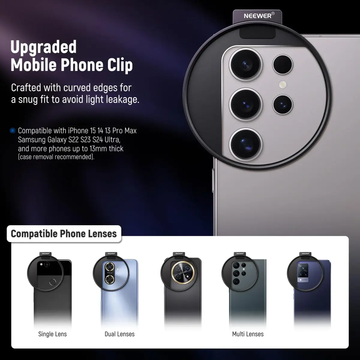 NEEWER 67mm Variable ND Filter Kit with Cold Shoe Phone Clip, ND2-32 (1-5 Stops) for iPhone 17-13 Pro Max Android Samsung Galaxy S24-S22 Ultra, 67mm Threaded Adapter Ring - view 3
