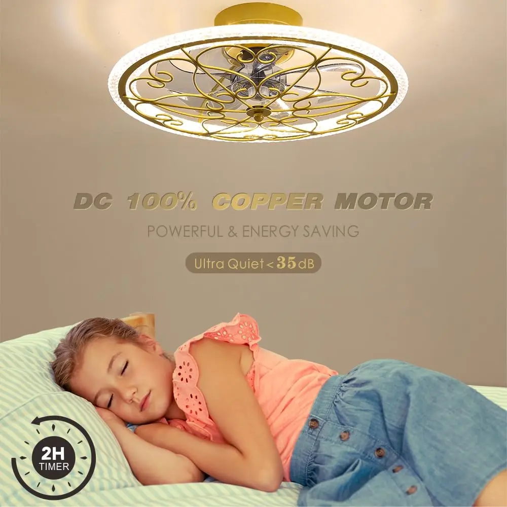 lifeholder Low Profile Ceiling Fan with Lights Remote 20" | Dimmable Vintage Gold Ceiling Fan - view 6