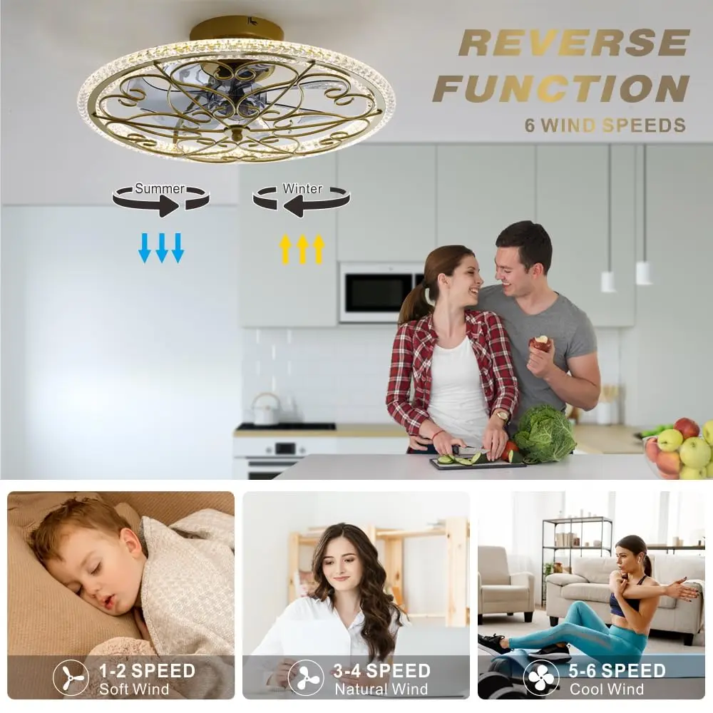 lifeholder Low Profile Ceiling Fan with Lights Remote 20" | Dimmable Vintage Gold Ceiling Fan - view 4