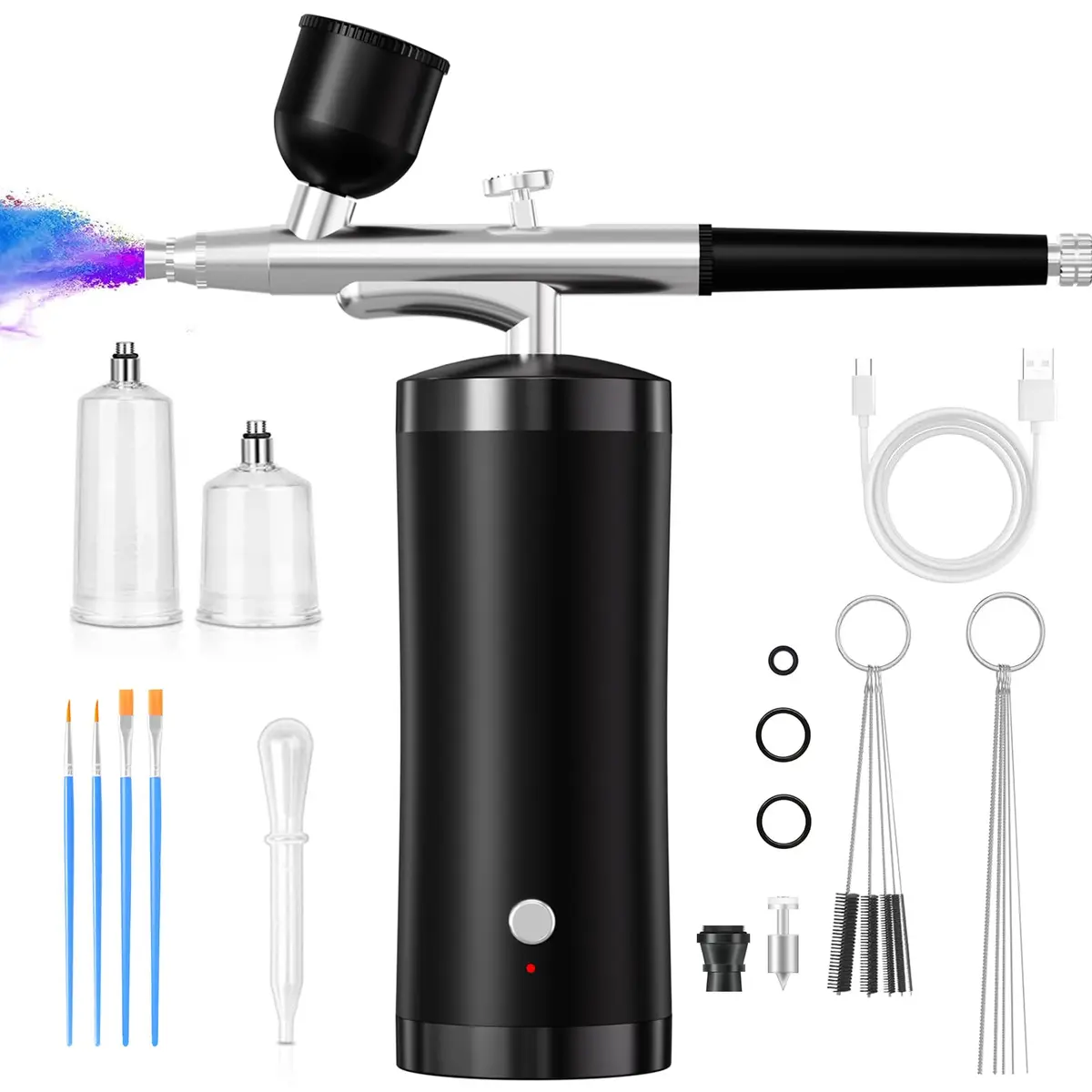 crpen Airbrush Kit with Compressor 48PSI | Rechargeable Cordless 0.3mm Nozzle for Art, Nails, Cake, Makeup (Black) | US Import - main product image