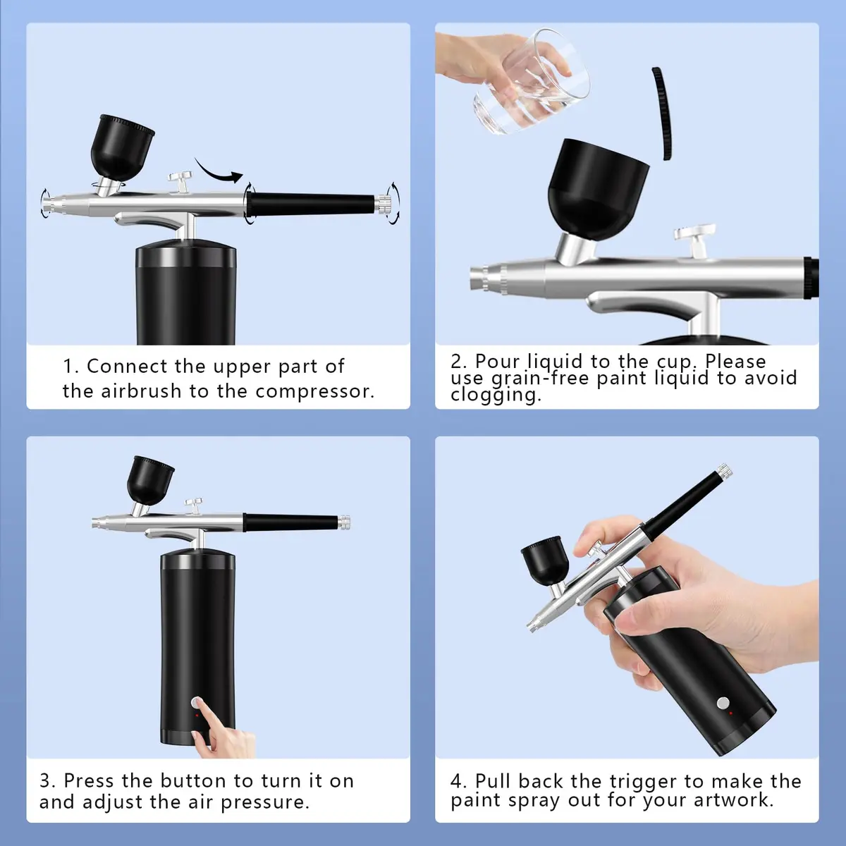 crpen Airbrush Kit with Compressor 48PSI | Rechargeable Cordless 0.3mm Nozzle for Art, Nails, Cake, Makeup (Black) | US Import - view 6