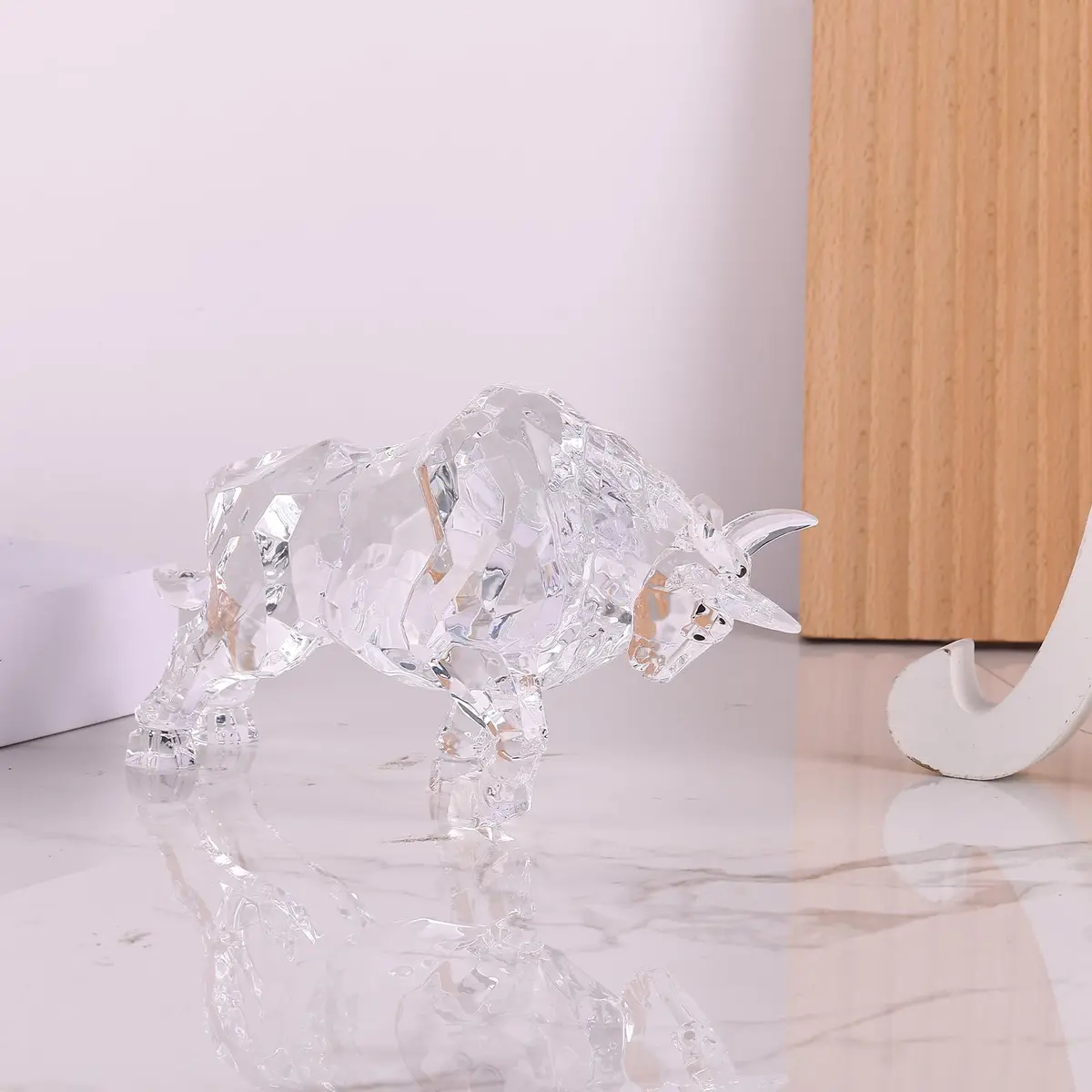 VylbCove White Figurine 8.77in Acrylic Wall Street Bull Sculpture | Prosperity & Strength Decor - view 5