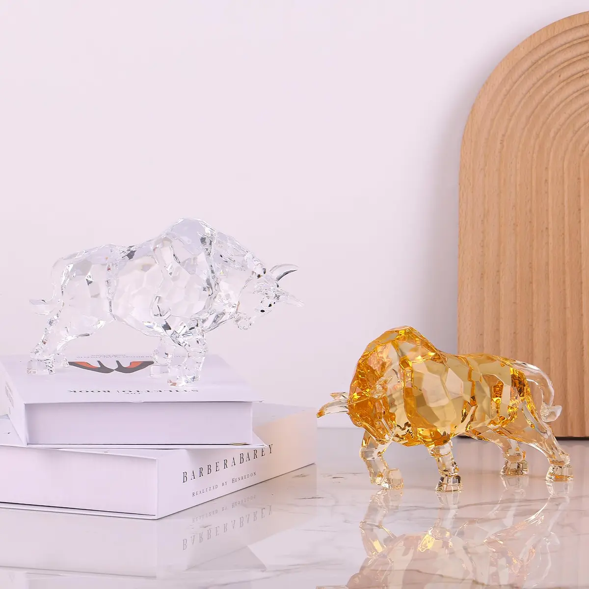 VylbCove White Figurine 8.77in Acrylic Wall Street Bull Sculpture | Prosperity & Strength Decor - view 7