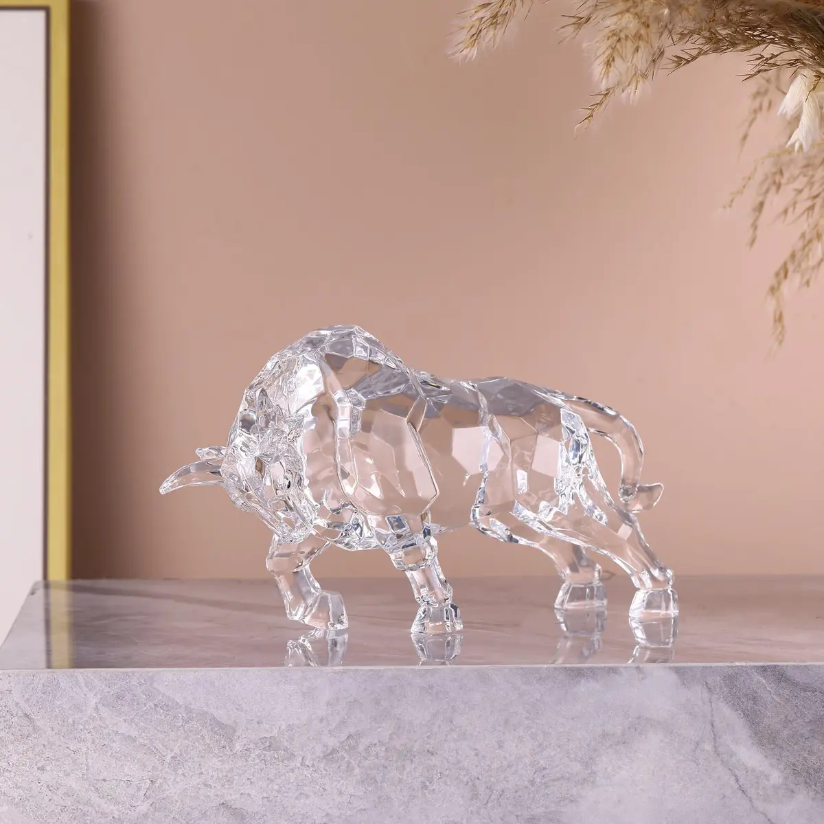 VylbCove White Figurine 8.77in Acrylic Wall Street Bull Sculpture | Prosperity & Strength Decor - view 4