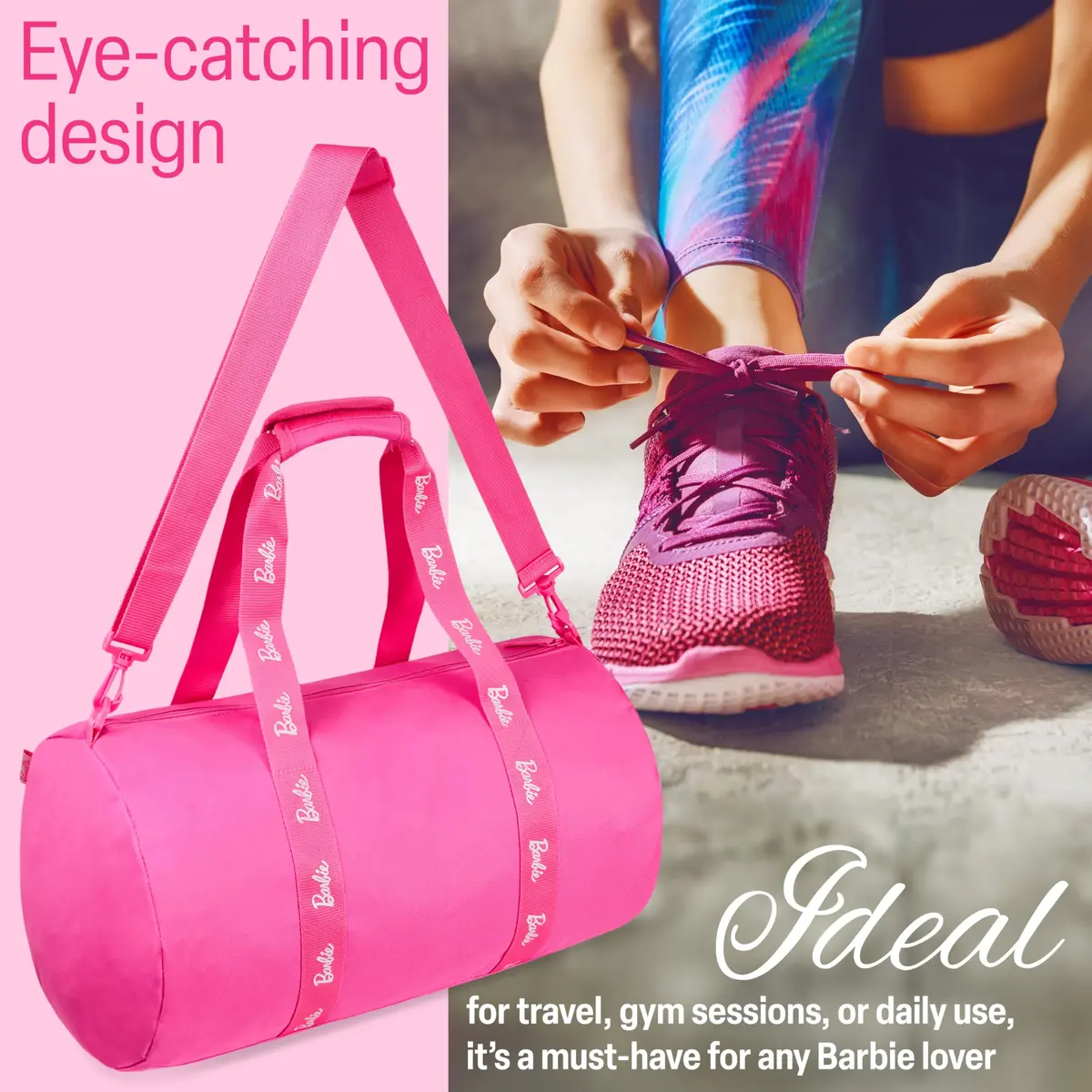 Barbie Duffle Bag Sports Kids Teens Women Dance or Gym Bag Durable Overnight Weekend Bag Travel Holiday with Zipped Pockets - view 5