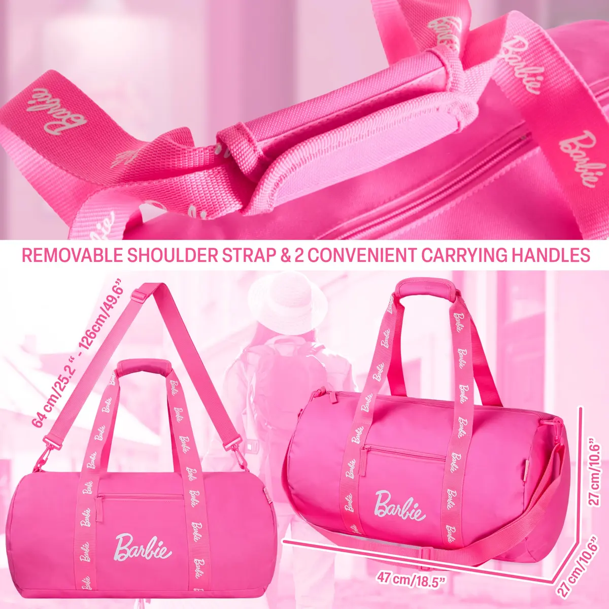 Barbie Duffle Bag Sports Kids Teens Women Dance or Gym Bag Durable Overnight Weekend Bag Travel Holiday with Zipped Pockets - view 6