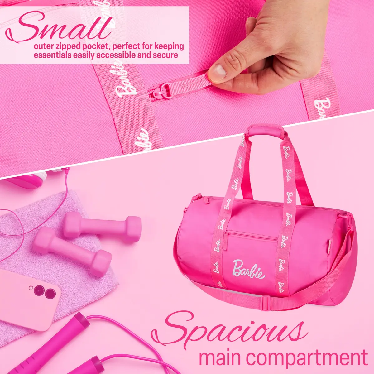 Barbie Duffle Bag Sports Kids Teens Women Dance or Gym Bag Durable Overnight Weekend Bag Travel Holiday with Zipped Pockets - view 3