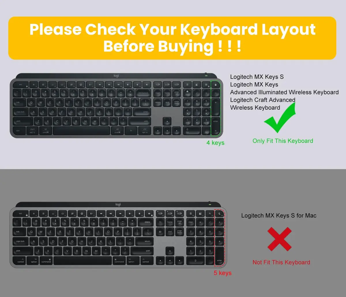 DAMMOMKO Keyboard Cover Skin for Logitech MX Keys S & MX Keys Wireless Keyboard | Ultra Thin Silicone - view 2