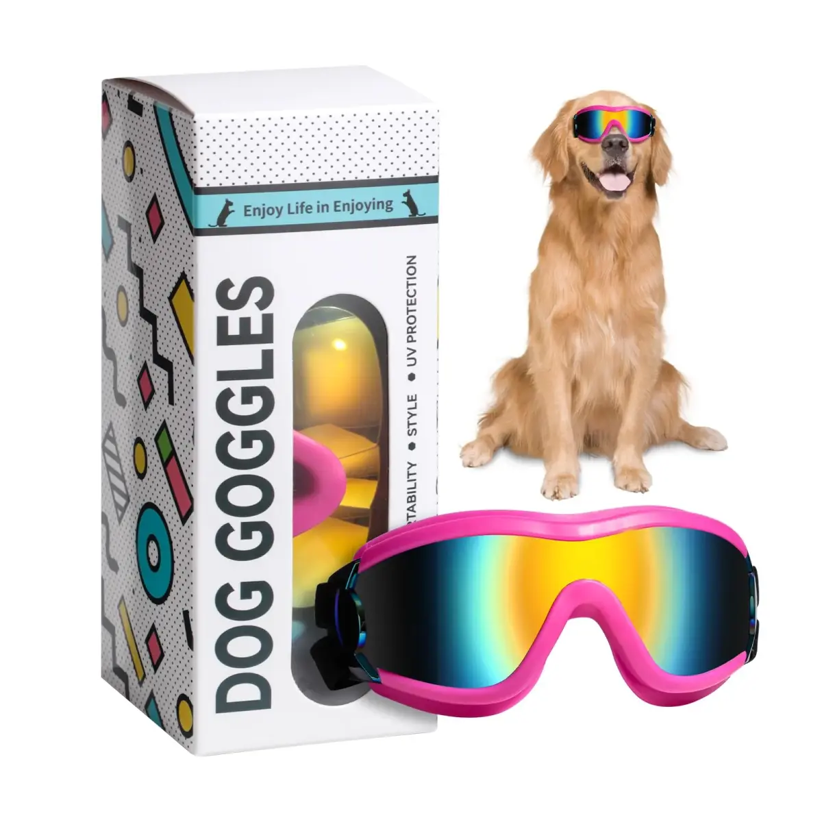 NVTED Pink Dog Sunglasses Goggles for Medium Large Dogs | UV Wind Protection - main product image