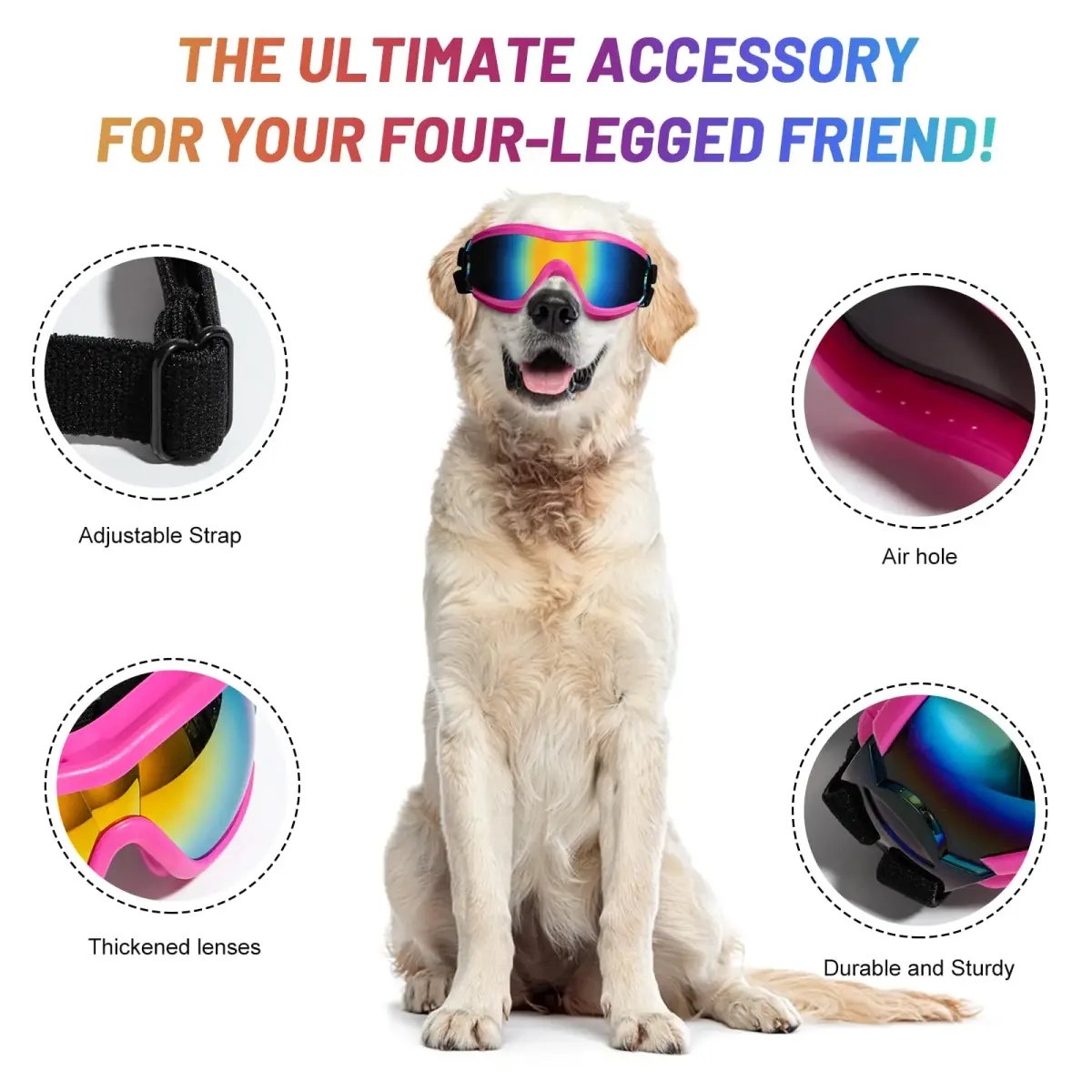 NVTED Pink Dog Sunglasses Goggles for Medium Large Dogs | UV Wind Protection - view 3
