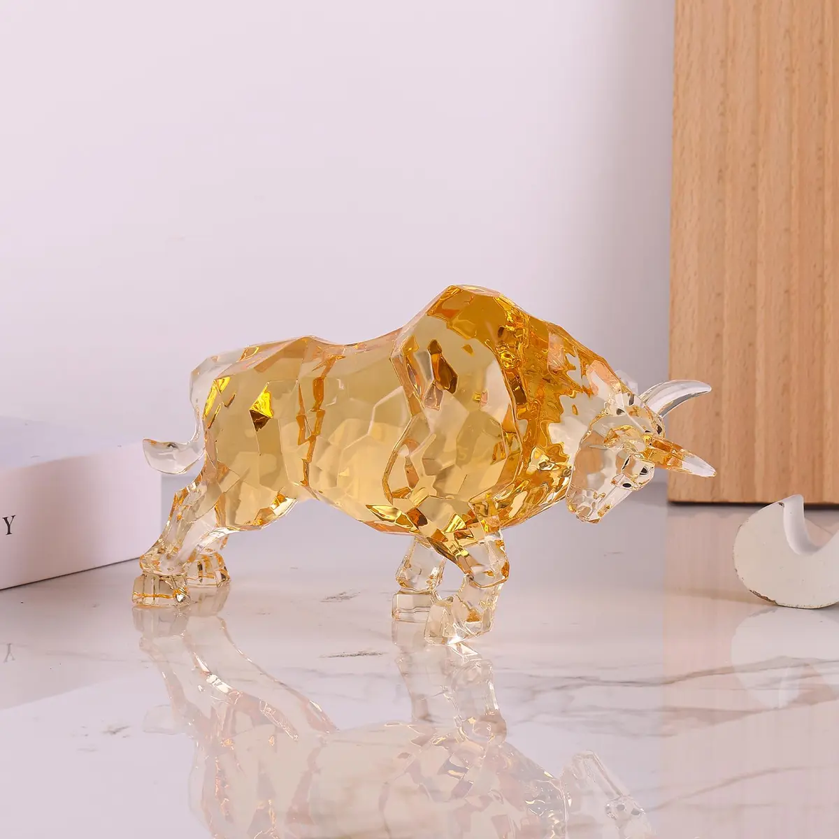 VylbCove Gold Figurine Wall Street Bull Statue 8.77 x 2.99 x 4.25 in | Acrylic Stock Market Charging Bull - view 5