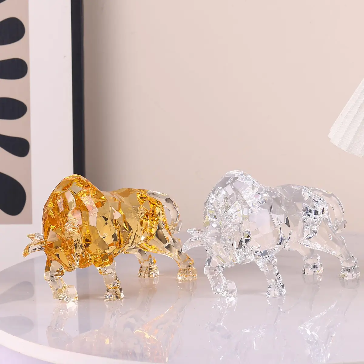 VylbCove Gold Figurine Wall Street Bull Statue 8.77 x 2.99 x 4.25 in | Acrylic Stock Market Charging Bull - view 6