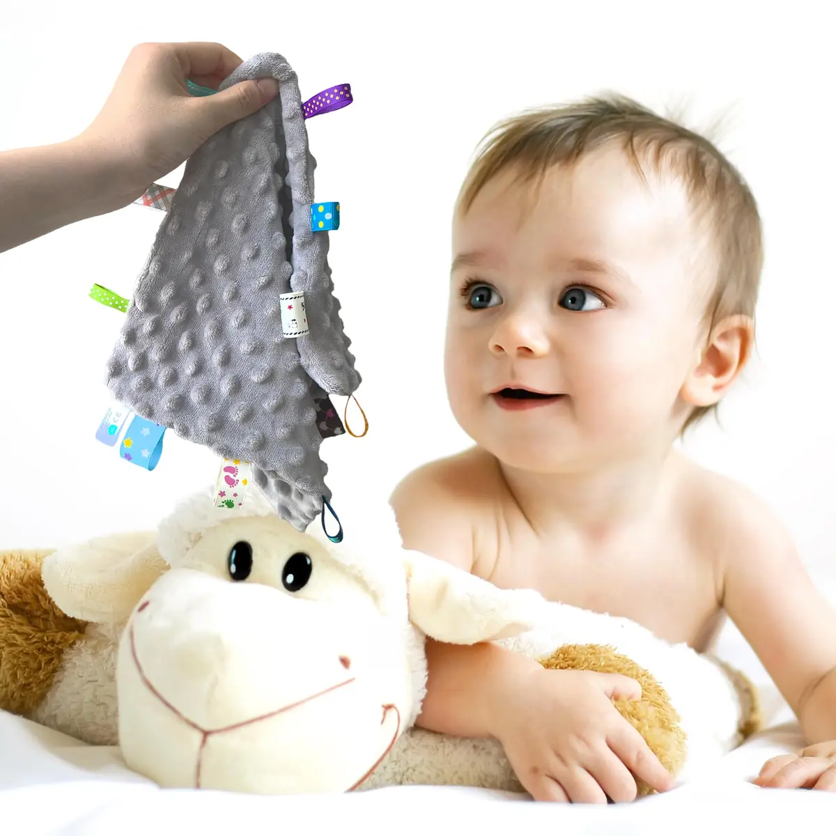 CREVENT Baby Security Blanket 10"X10" | Soft Minky Sensory Comforter for Newborns & Infants - view 4