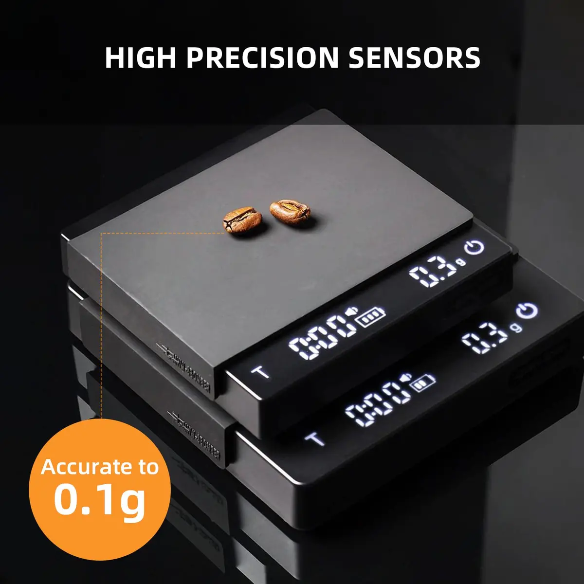 MHW-3BOMBER Black 0.1g Espresso Scale with Timer & Rechargeable Battery | 2000g Capacity - view 3