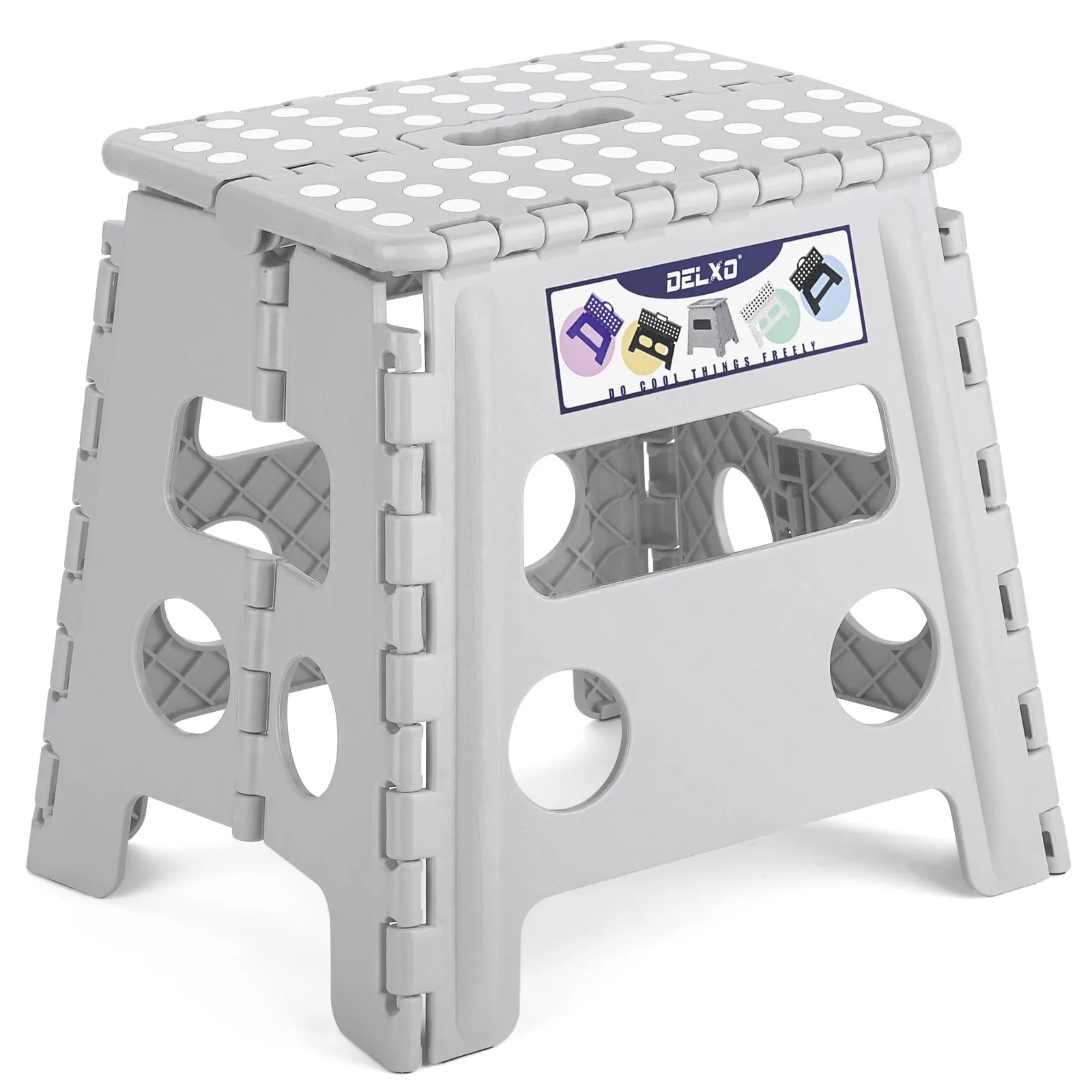 Delxo Folding Step Stool 13 Inch Grey | Sturdy & Safe for Kids & Adults - main product image
