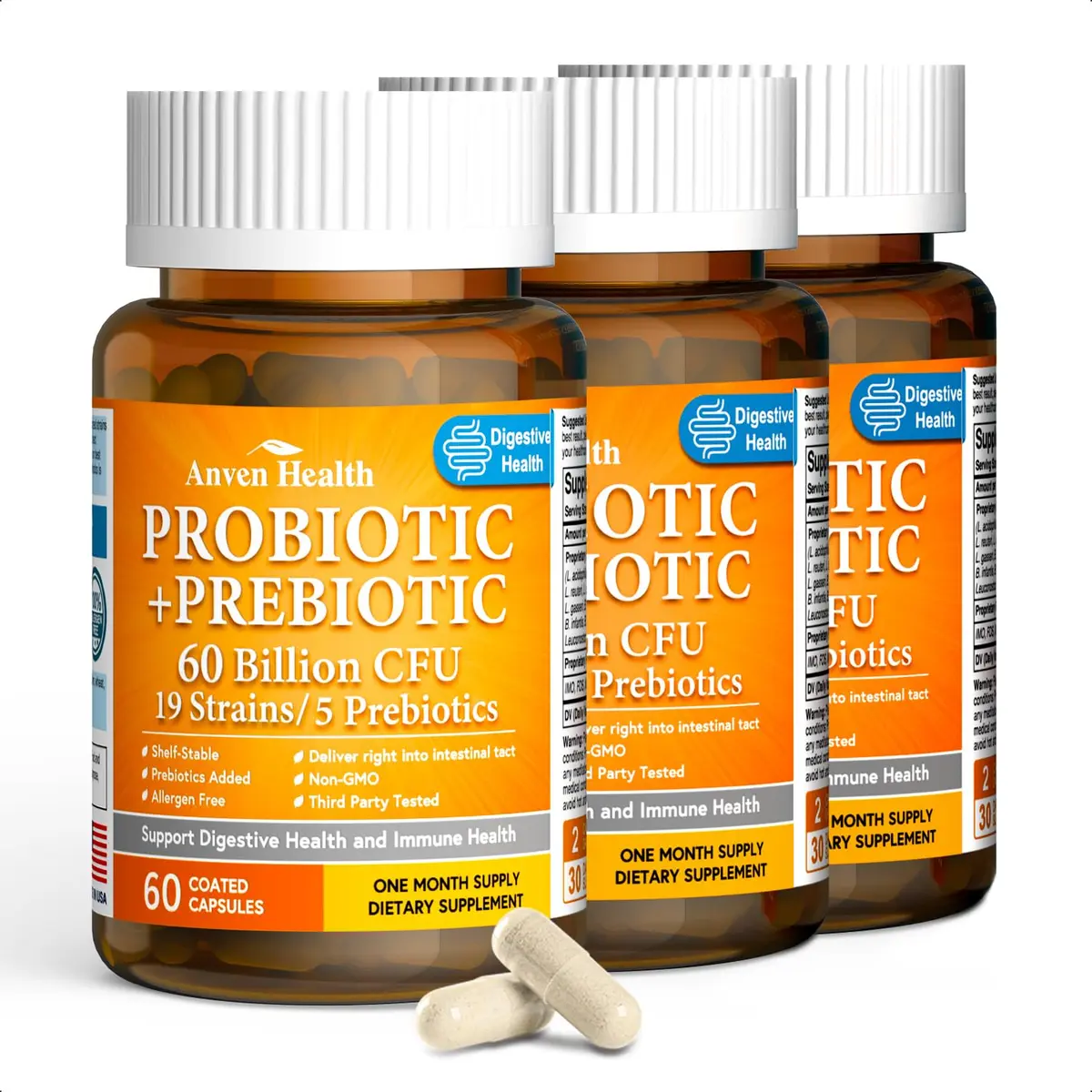 Anven Health Probiotics for Women Men Prebiotics 60 Capsules | Digestive & Gut Support in USA - main product image