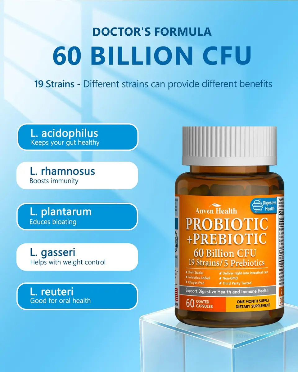 Anven Health Probiotics for Women Men Prebiotics 60 Capsules | Digestive & Gut Support in USA - view 2