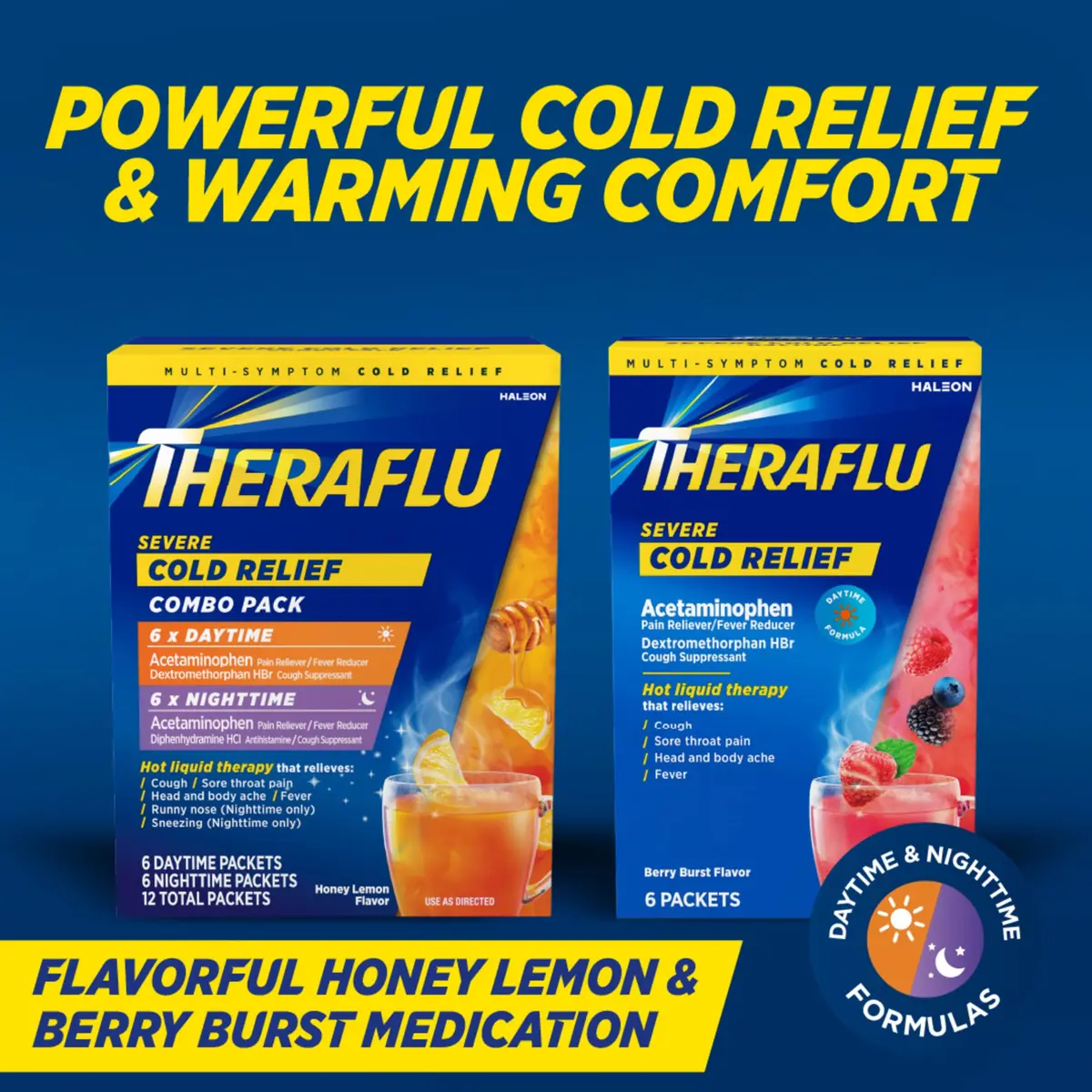 Theraflu Day and Night Pack 18 Packets | Severe Cold Relief Powder for Adults & Kids - view 2