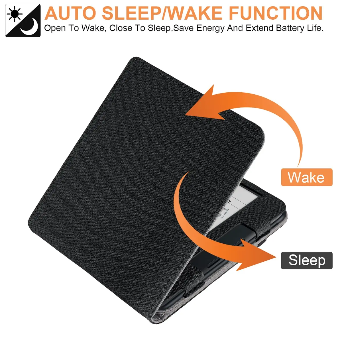 Vakarey Kobo Libra Colour Case with Pen Holder | Sleep Cover with Multi-Angle Support & Hand Strap (7 Inch, Black) - view 4