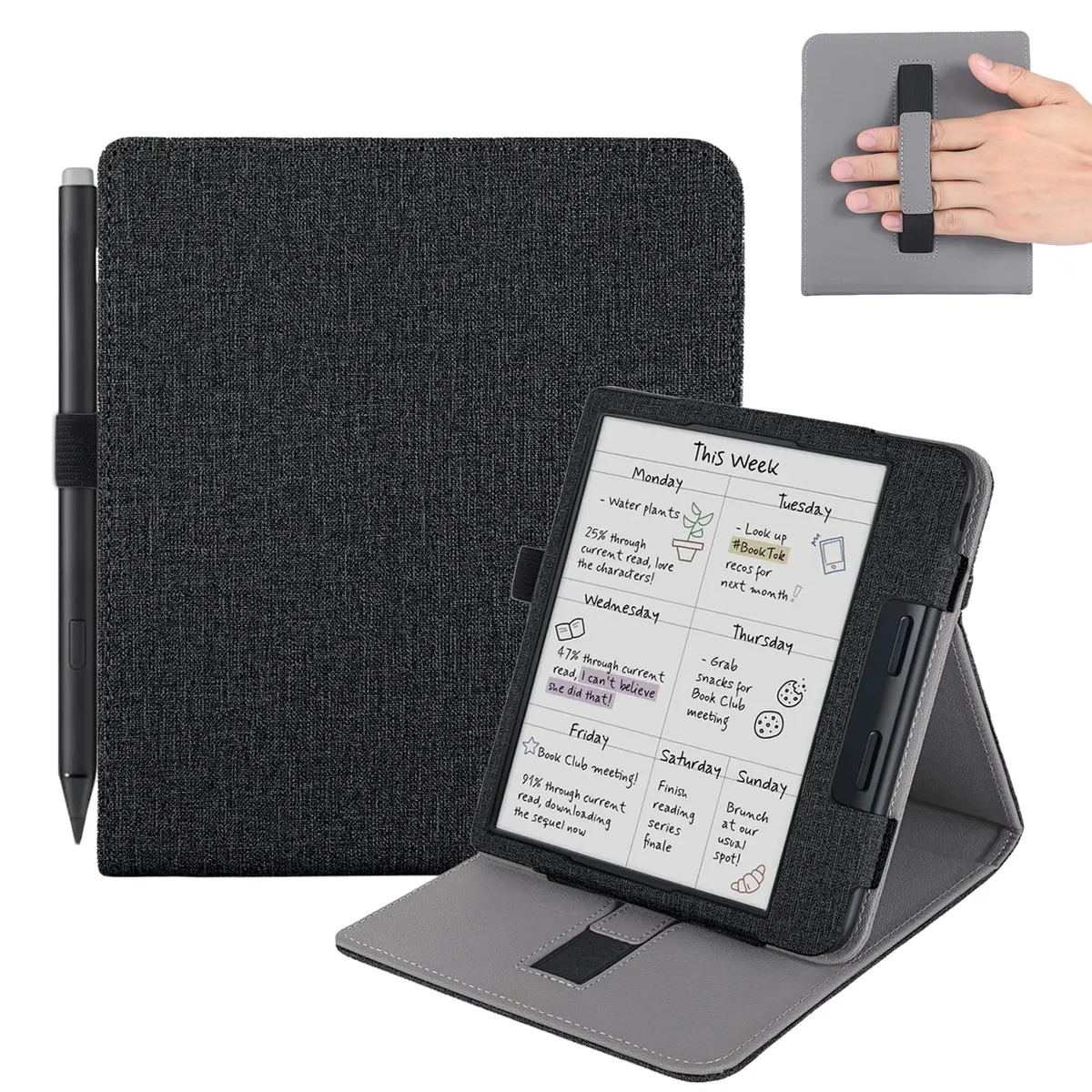 Vakarey Kobo Libra Colour Case with Pen Holder | Sleep Cover with Multi-Angle Support & Hand Strap (7 Inch, Black) - main product image