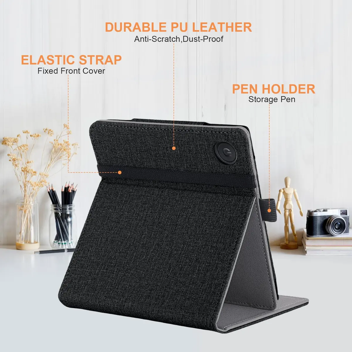 Vakarey Kobo Libra Colour Case with Pen Holder | Sleep Cover with Multi-Angle Support & Hand Strap (7 Inch, Black) - view 3