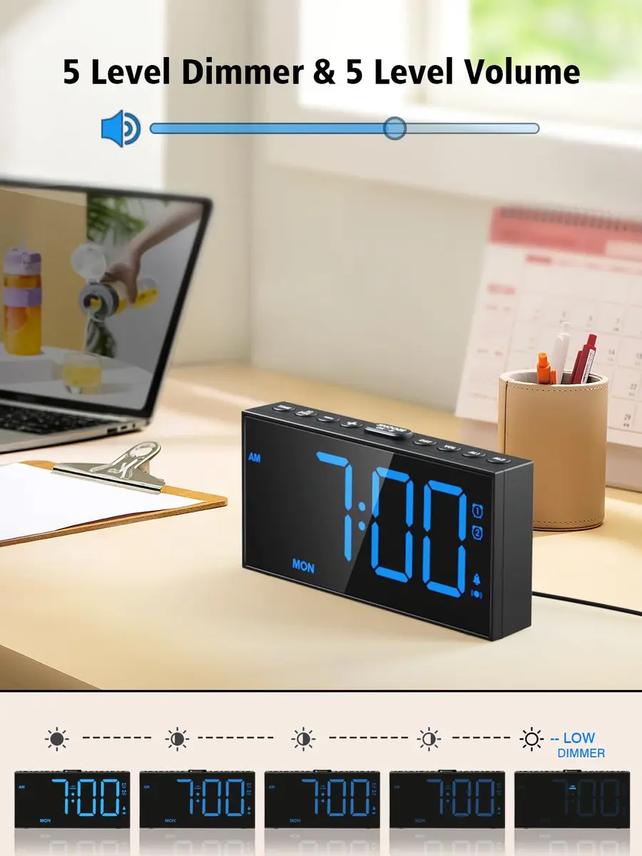 PPLEE Vibrating Alarm Clock with Bed Shaker & USB Charger, 18.7cm (7.5-Inch) Display, Blue - view 4