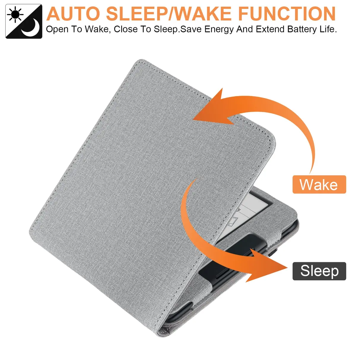 Vakarey Grey PU Leather Case for Kobo Libra Colour & Libra 2 (7-Inch) with Pen Holder & Hand Strap | Auto Sleep Wake - view 4