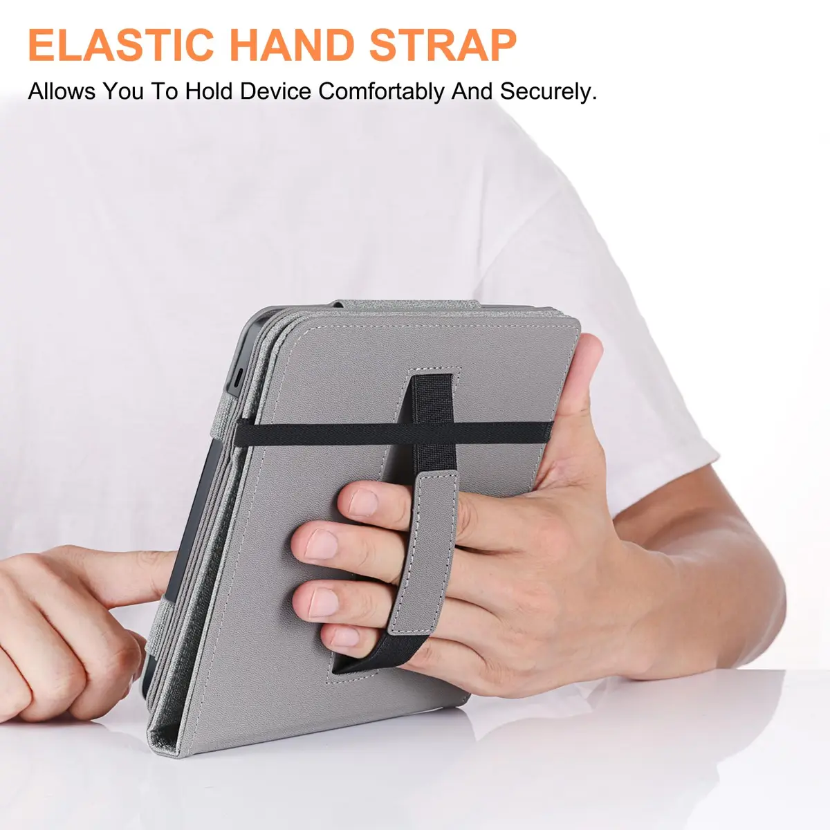 Vakarey Grey PU Leather Case for Kobo Libra Colour & Libra 2 (7-Inch) with Pen Holder & Hand Strap | Auto Sleep Wake - view 6