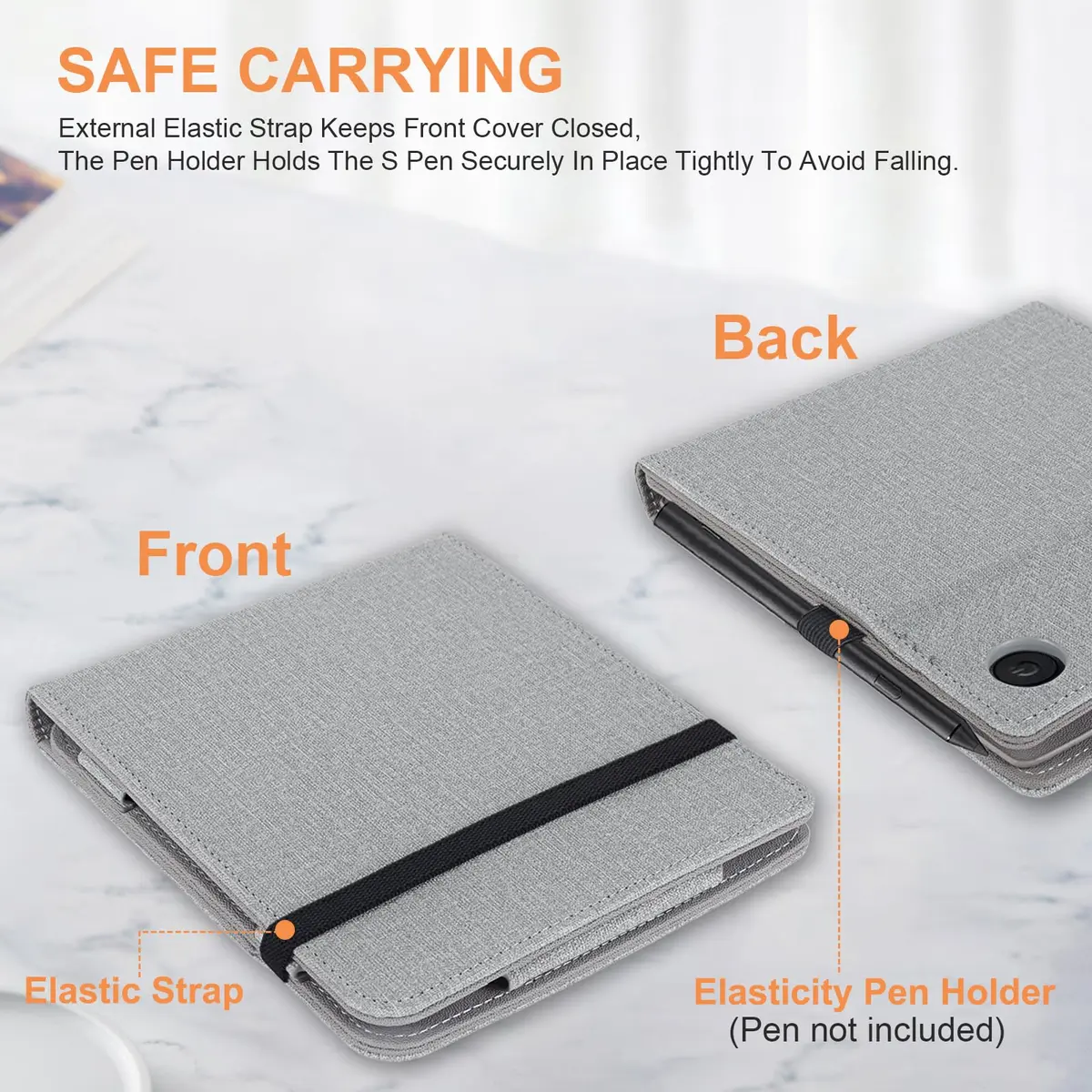 Vakarey Grey PU Leather Case for Kobo Libra Colour & Libra 2 (7-Inch) with Pen Holder & Hand Strap | Auto Sleep Wake - view 2