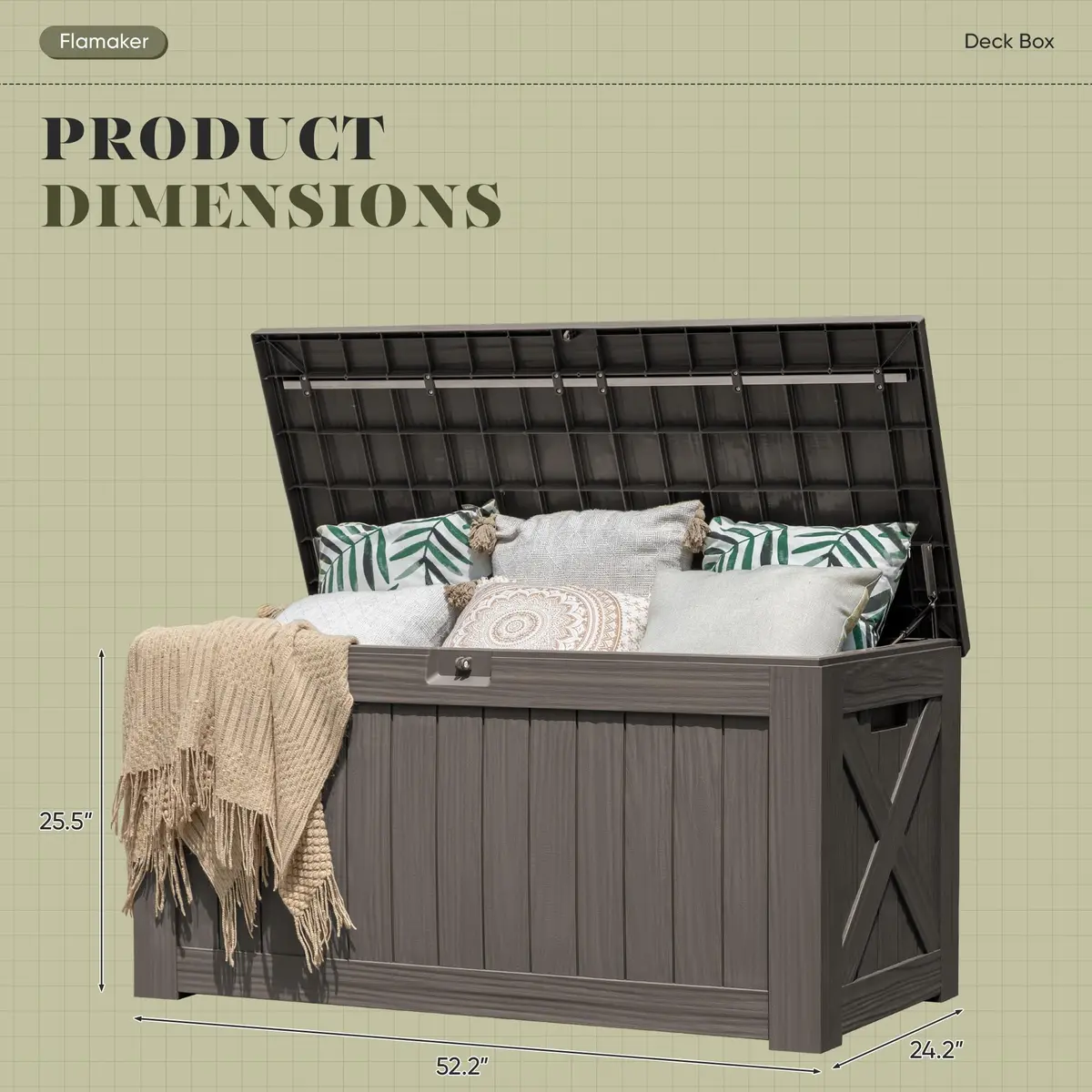 Flamaker 120 Gallon Waterproof Deck Box Large Outdoor Storage Waterproof Resin - view 3