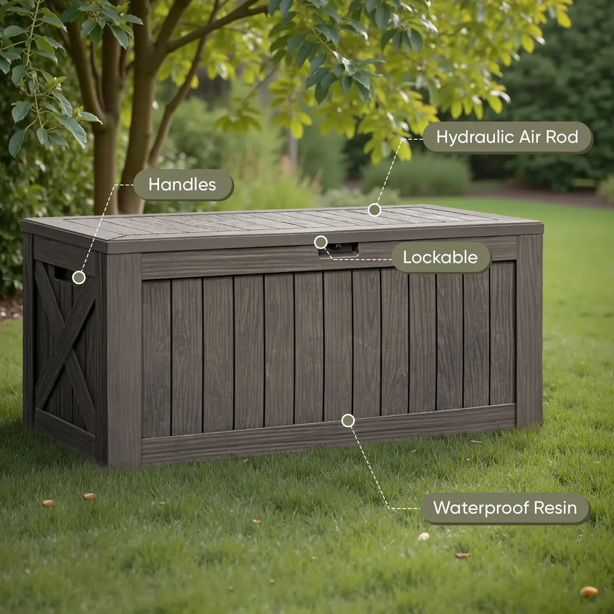 Flamaker 120 Gallon Waterproof Deck Box Large Outdoor Storage Waterproof Resin - view 4