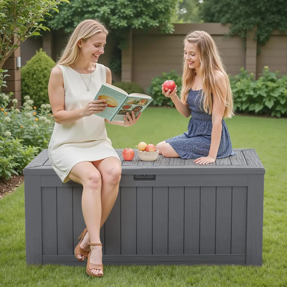 Flamaker 120 Gallon Waterproof Deck Box Large Outdoor Storage with Lockable Lid, Resin Material, 53"L x 25"W x 25"H - view 7